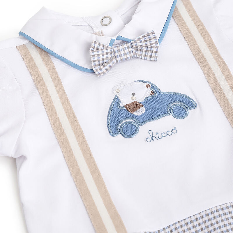 Boys White Checkered Leg Opening Babysuit image number 2